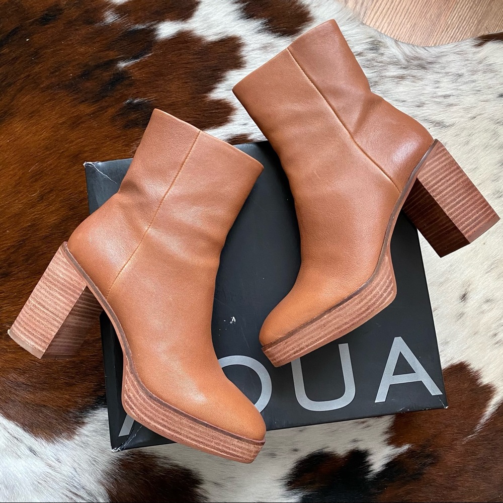 AQUA Nessa Brown Leather Chunky 70’s Boots 9.5 - Picture 2 of 13